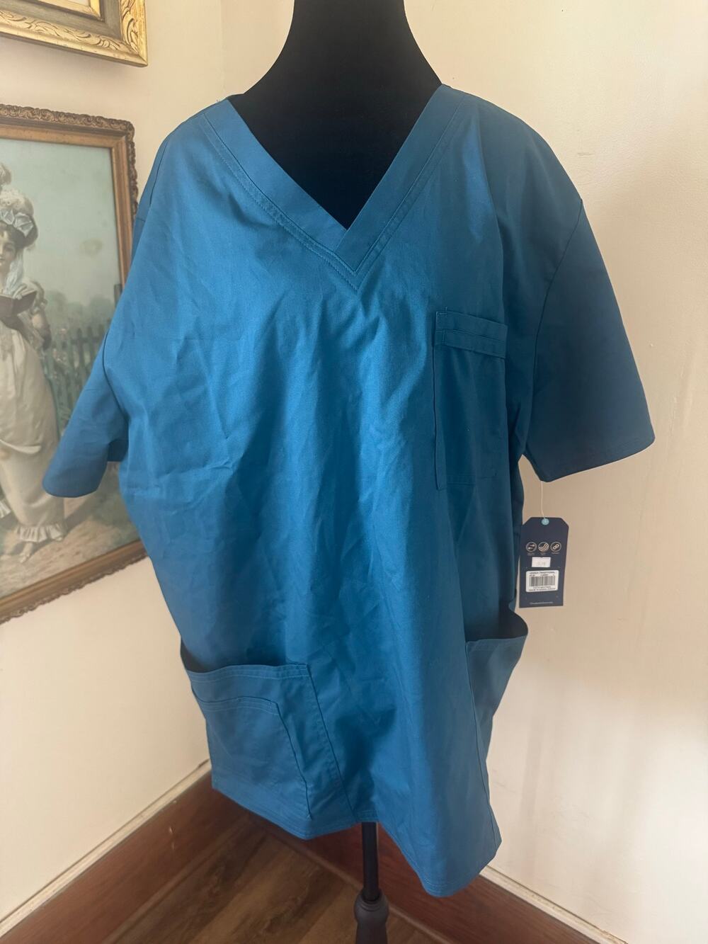 NWT Cherokee Workwear Core Stretch Unisex Scrub Top L Teal